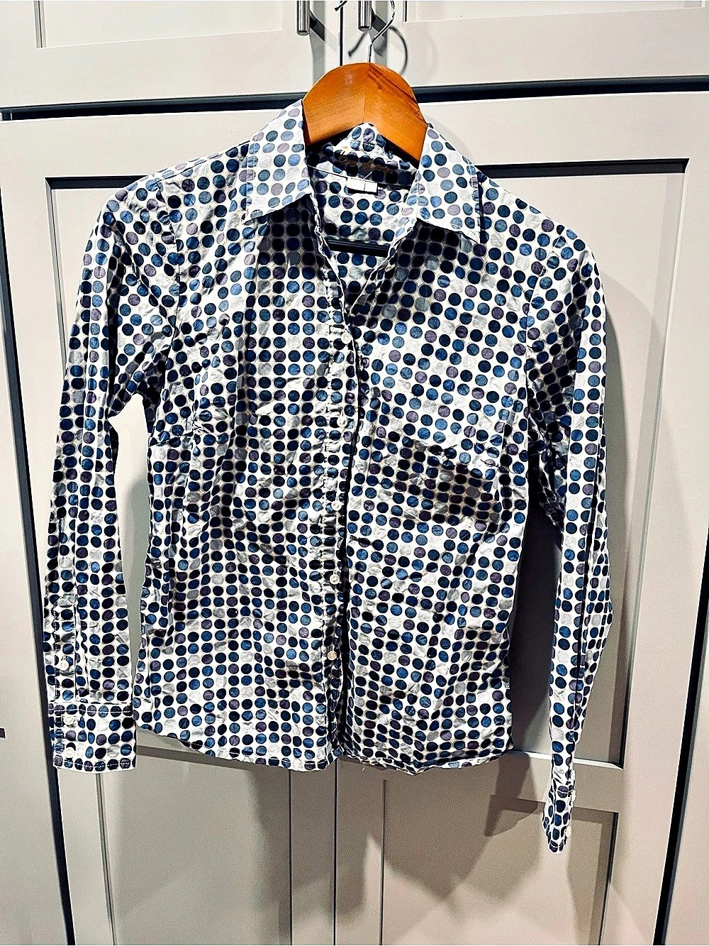 Boden Polka Dot Button Down in Blue & White Size 6